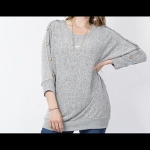 Two-Tone Button Sleeve Top-Plus size